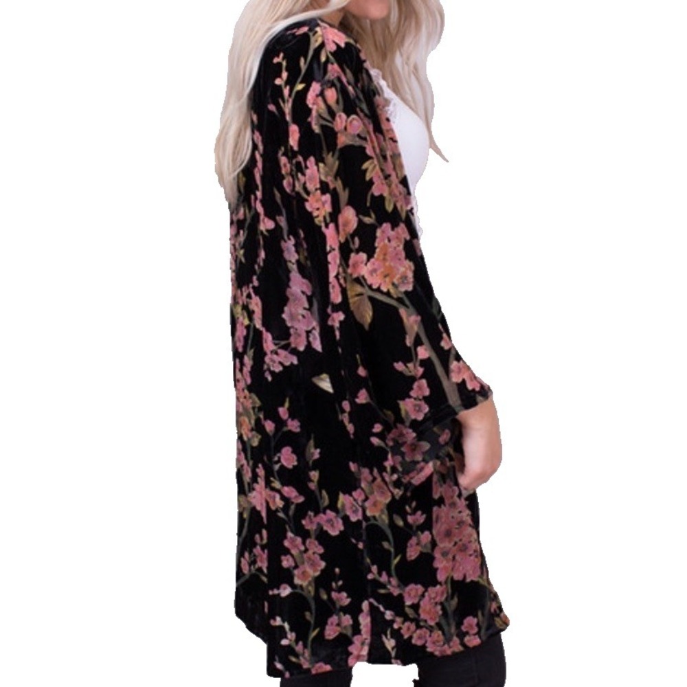 POL Velvet Cherry Blossom Kimono SMALL Sheer Floral Whimsigoth Boho Romantic